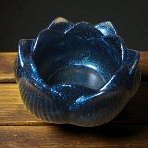 NEW Handmade Blue Lotus Flower Votive Candle Holder or Trinket Bowl